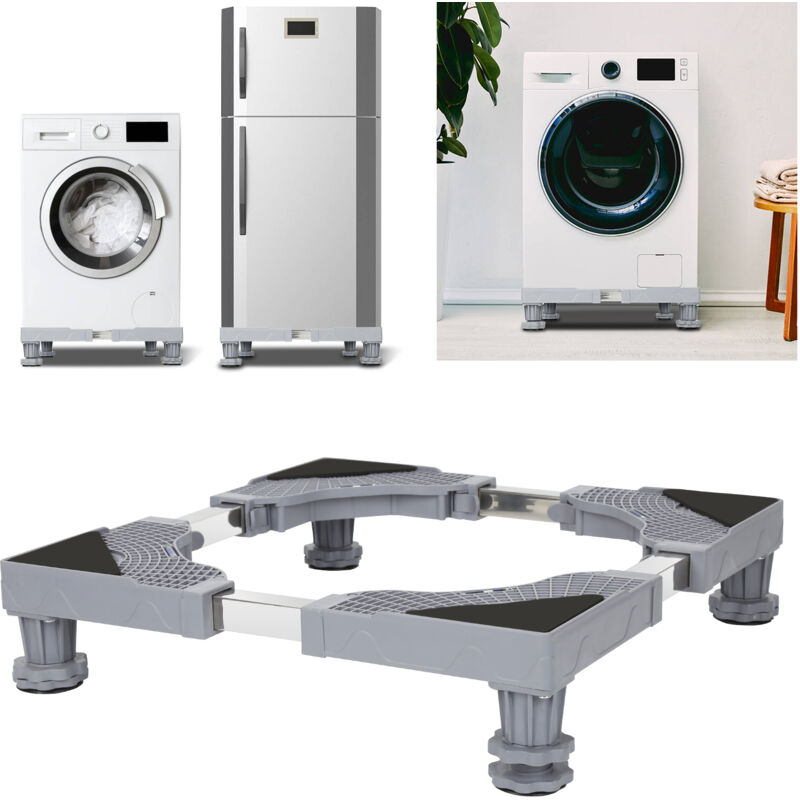 Vingo Support de Machine à Laver réglable 41-65cm réfrigérateur et sèche-linge linge 4 pieds Support Charge 800 kg gris