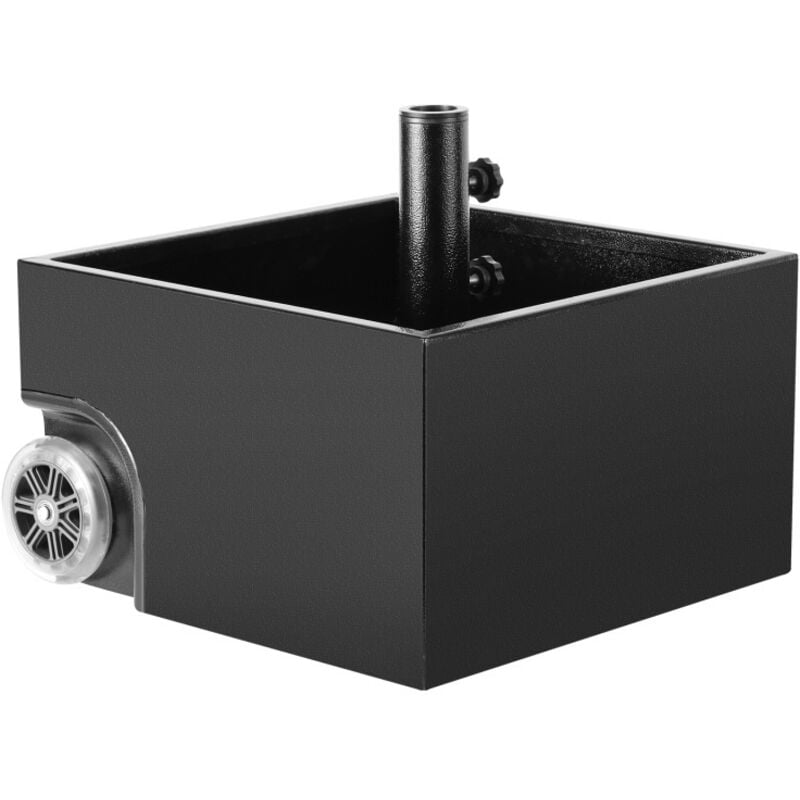 Support de Parasol à Roulettes, Base de Parasol, 44.5x44.5x27cm, 68kg une fois remplie, Noir, Réglable pour Poteaux de Parasol 38/48 mm - Swanew