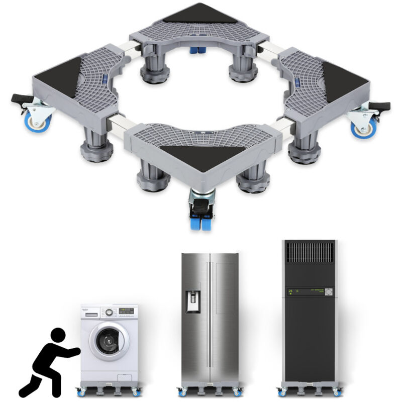 Swanew - Support machine à laver Piédestal Réglable en hauteur 8 pieds + 4 roues 41-66cm