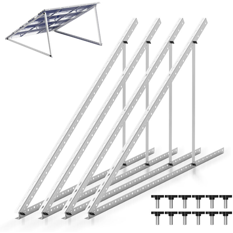 Support pour panneau solaire jusqu'à 104 cm - Toit plat pv - Réglable de 0 à 90 ° - Lot de 4 - Aluminium - Swanew