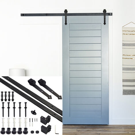SWANEW Système de porte coulissante Ensemble d'accessoires pour Rail au sol Rail de porte à rouleau en bois Verre