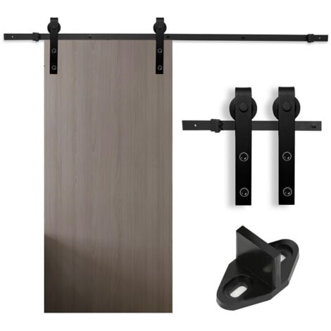 SWANEW Système de porte coulissante Ensemble d'accessoires pour Rail au sol Rail de porte à rouleau en bois Verre 150kg Streifen 152CM