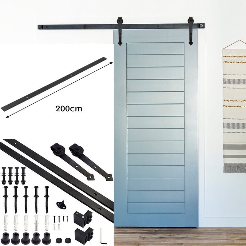 Système de porte coulissante Ensemble d'accessoires pour Rail au sol Rail de porte à rouleau en bois Verre 150kg Pfeil 200CM - Swanew