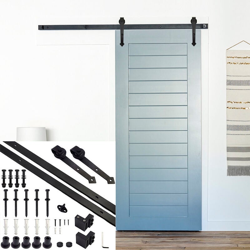 Système de porte coulissante Ensemble d'accessoires pour Rail au sol Rail de porte à rouleau en bois Verre 150kg Pfeil 183CM - Swanew