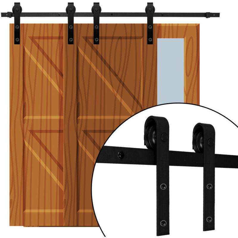 Système de porte coulissante Verre Acier Ferrure Set de montage Ferrure de porte coulissante 244cm - Swanew