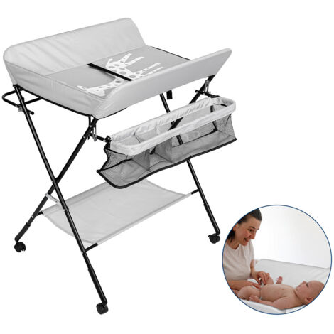 Swanew – Table à langer pliable pour bébé – Réglable en hauteur – Tissu Oxford et tube d'acier – Panier de rangement – Dimensions 76x70x94cm