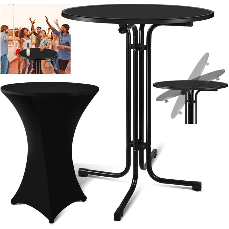 Table haute avec housse Bistro pliable Jardin Table de fête Bistro Table ronde ø 80 cm Noir - Swanew