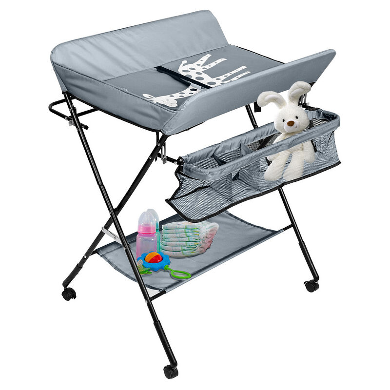 swanew - table à langer pliable pour bébé, étagère à langer combinaison à langer réglable en hauteur avec panier de rangement gris foncé - gris