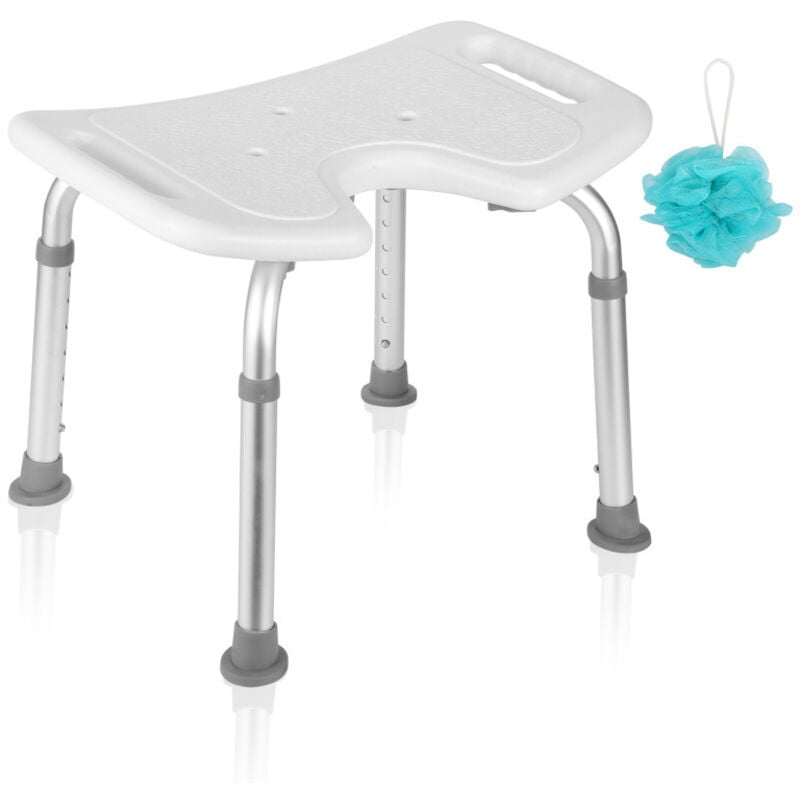 Siège de douche réglable en hauteur tabouret de douche ergonomique pieds antidérapants charge alu blanc max. 136 kg -Assise en u - Swanew
