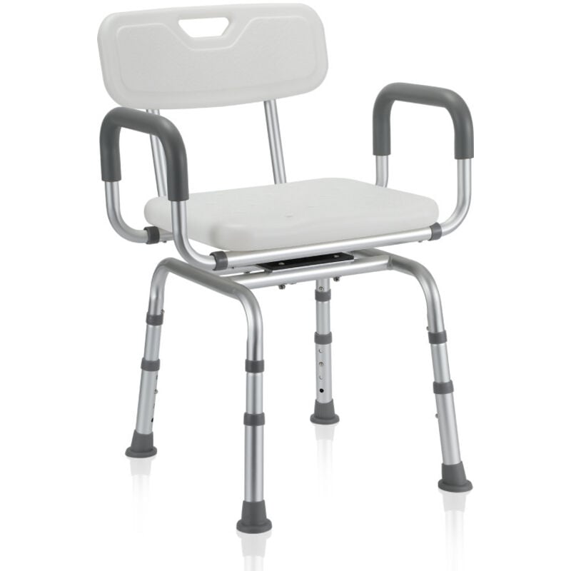 Siège de douche réglable en hauteur tabouret de douche ergonomique pieds antidérapants charge alu blanc max. 136 kg -Siège pivotant - Swanew