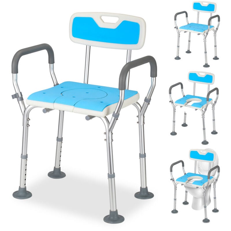 Tabouret de douche- Siège de douche- jusqu'à 135 kg tabouret de salle de bain-avec bras et dossier Chaise de toilette 3 in 1 - Swanew
