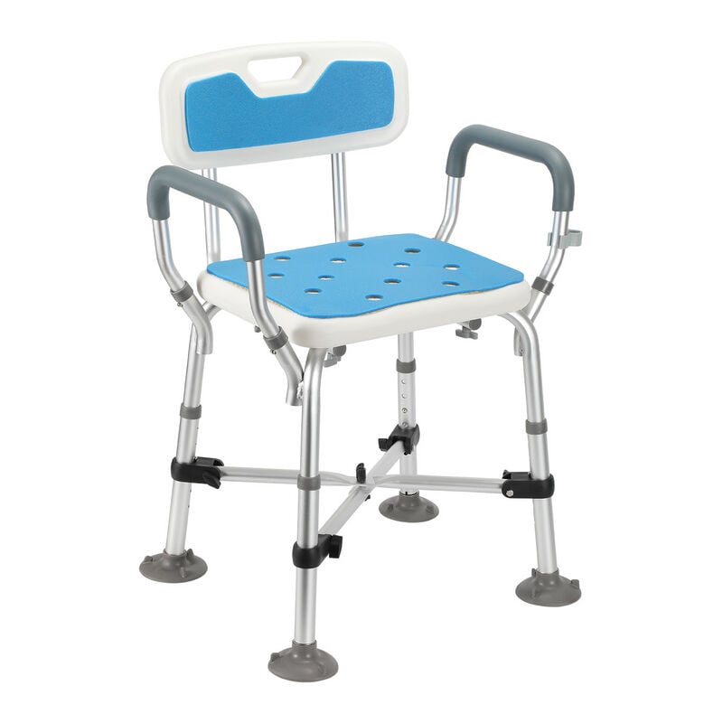 Tabouret de douche Tabouret de bain Hauteur réglable Chaise de douche - supports croisés avec bras et dossier jusqu'à 180kg - Swanew