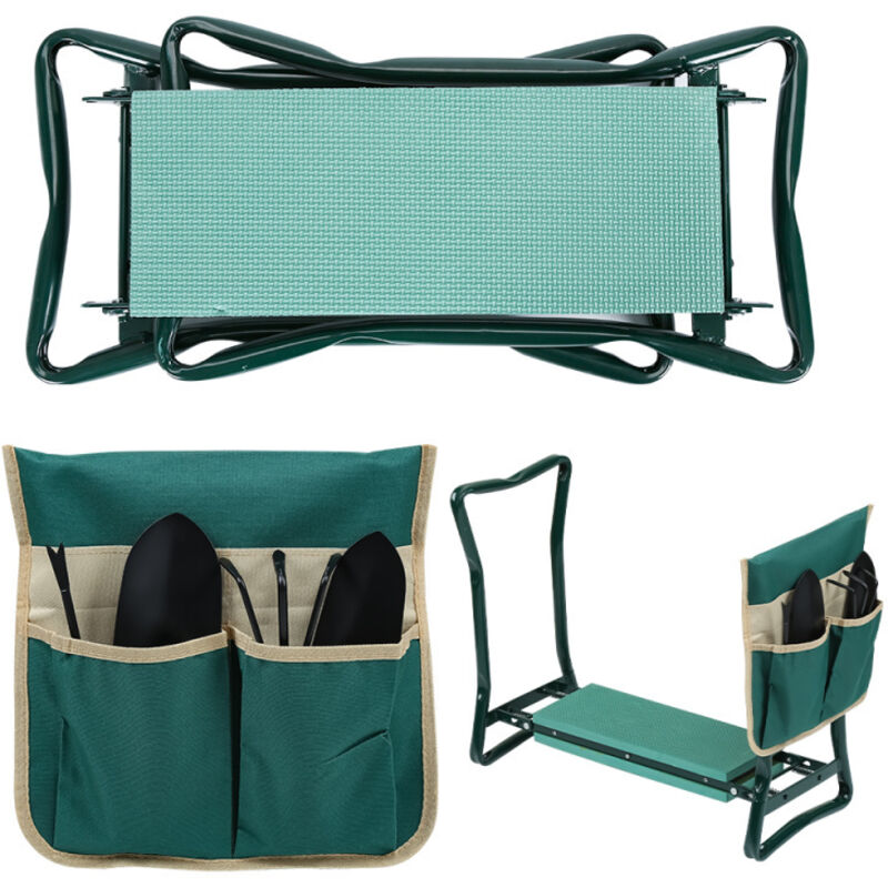 Tabouret de Jardin Pliable, Banc Agenouilloir de Jardin Pliable, Banc de Genou Siège Pliable avec 1 Sacs de Travail , Vert - Vert - Swanew