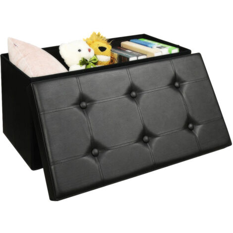 SWANEW Tabouret Rangement pliable Coffre de siège Cube de siège Banc de siège PVC 76x38x38CM Noir