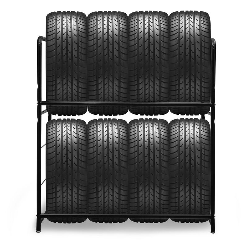 Tagère à pneus en fer Porte-pneu Support de pneus solide Étagère du rangement des 8 pneus durable et robuste 107x46 x117 cm Noir - Noir - Swanew