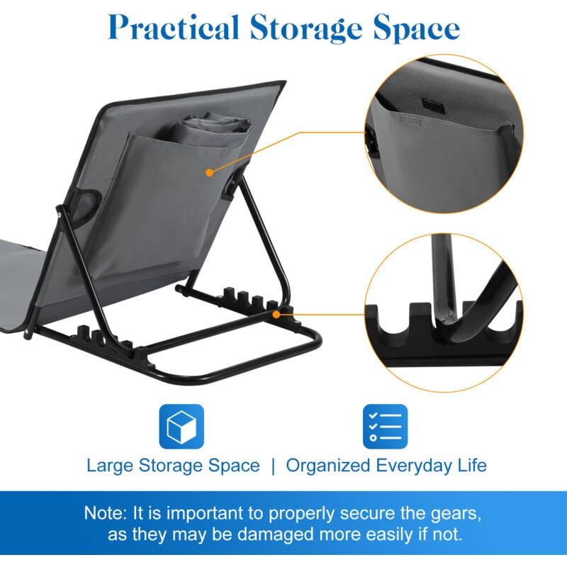 Swanew - Tapis de plage avec sangle de transport avec appui-tête appui-tête dossier réglable Polyester 600D Gris 1 pièce 158cm x 55cm