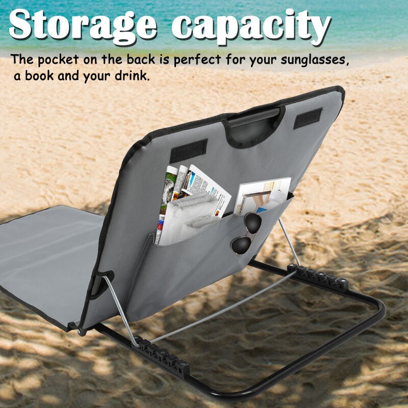 Swanew - Tapis de plage avec sangle de transport avec appui-tête appui-tête dossier réglable Polyester 600D Gris 2 pièces 145cm x 47cm