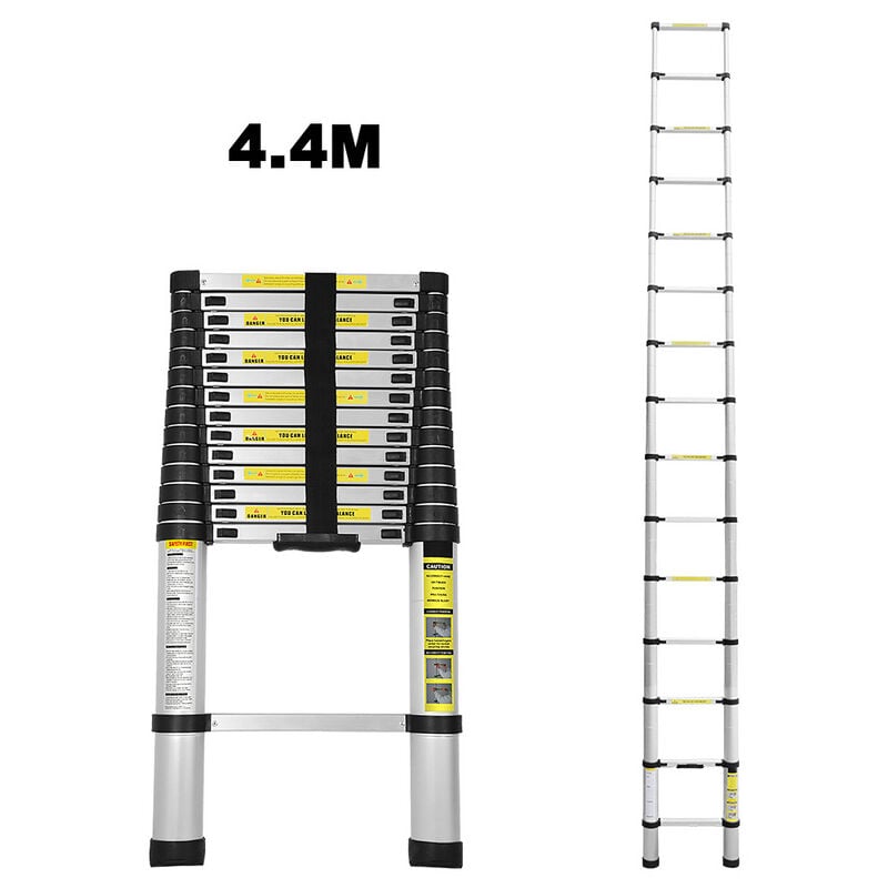 Echelle Télescopique jusqu'à 150 kg Escabeau stable en aluminium Portable Pliante 4,4 m - Argent - Swanew
