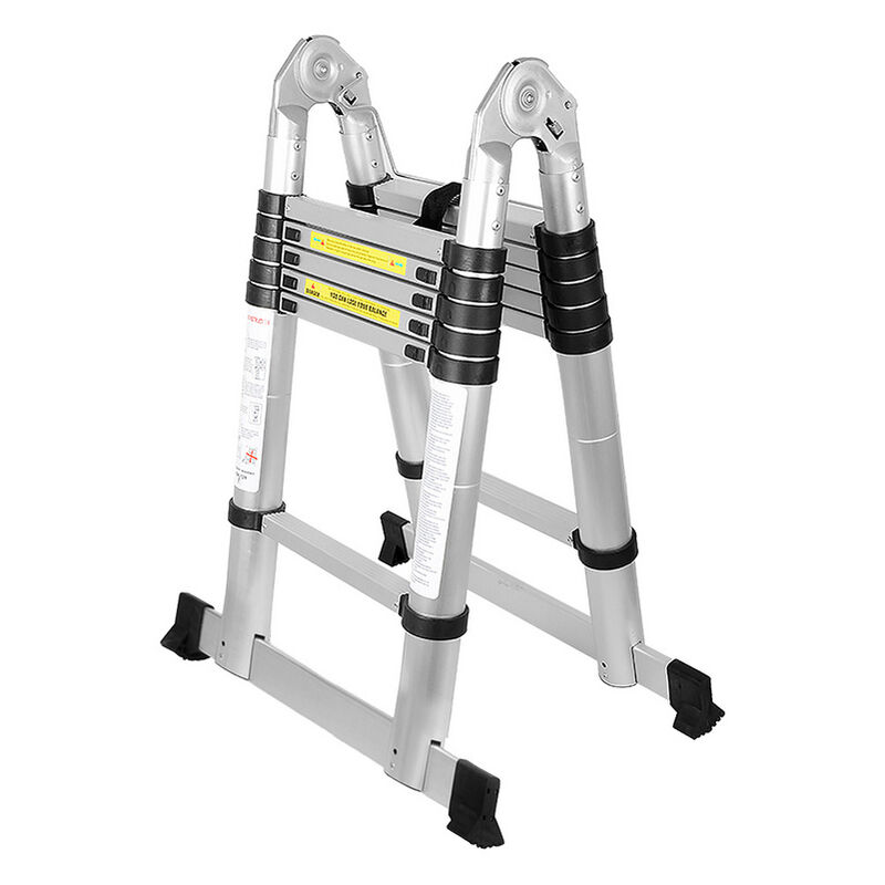 Echelle Télescopique jusqu'à 150 kg Escabeau stable en aluminium Portable Pliante 1,9+1,9 m - Argent - Swanew
