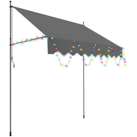 SWANEW Tenda a bracci con LED Tenda manuale Tenda retrattile senza foratura 200x120cm Grigio