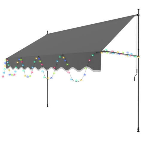 SWANEW Tenda a bracci con LED Tenda manuale Tenda retrattile senza foratura 300x120cm Grigio