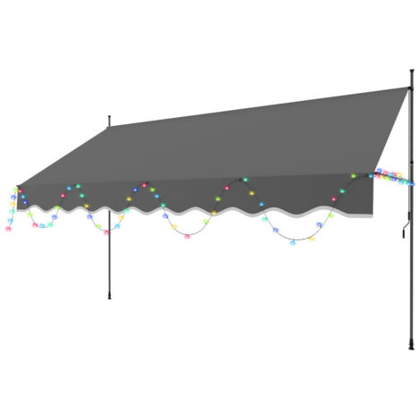 SWANEW Tenda a bracci con LED Tenda manuale Tenda retrattile senza foratura 400x120cm Grigio