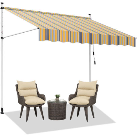 SWANEW Tenda da sole balcone tenda da sole morsetto tenda da sole braccio articolato protezione solare retrattile UV giallo blu 3.5 m