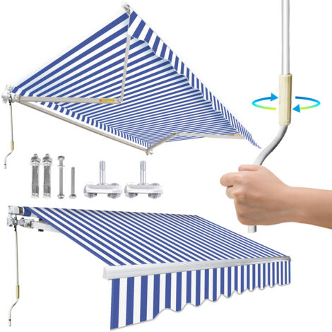 SWANEW Tenda da sole manuale 350 x 300 cm Blu Bianco Tenda da sole per balconi articolata Protezione solare Giardino Terrazza
