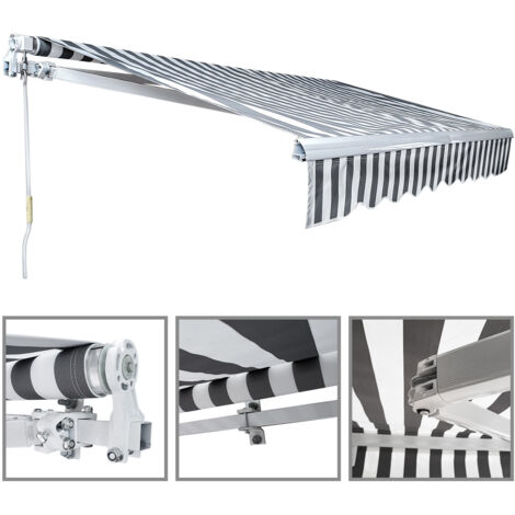 SWANEW Tenda da sole manuale 350 x 300 cm Grigio Bianco Tenda da sole per balconi articolata Protezione solare Giardino Terrazza