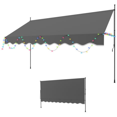 SWANEW Tenda da sole manuale con maniglia Non richiede foratura Resistente all'acqua e al sole Altezza regolabile Con luci decorative Grigio 200cm