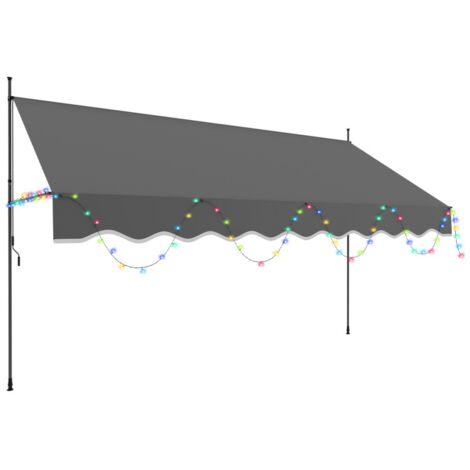 SWANEW Tenda da sole manuale con maniglia Non richiede foratura Resistente all'acqua e al sole Altezza regolabile Con luci decorative Grigio 250cm