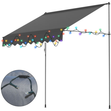 SWANEW Tenda da sole manuale con maniglia Non richiede foratura Resistente all'acqua e al sole Altezza regolabile Con luci decorative Grigio 300cm