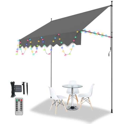 SWANEW Tenda da sole manuale per terrazza Protezione solare resistente ai raggi UV Idrorepellente con protezione solare LED Grigio 2M