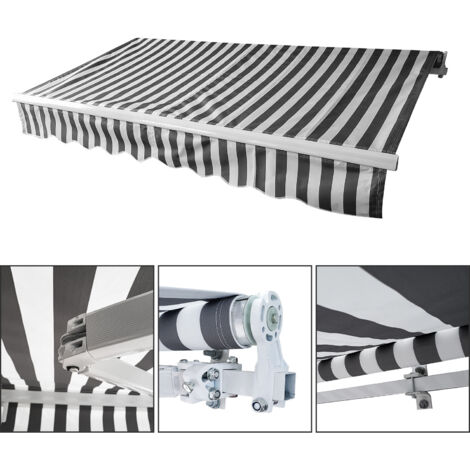 SWANEW Tenda da sole manuale Tenda da sole per balconi articolata anti-UV Giardino Terrazza Protezione solare Grigio Bianco 350 x 300 cm