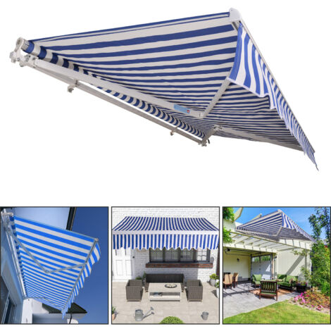 SWANEW Tenda da sole retrattile per balconi con tessuto resistente ai raggi UV e all'acqua  angolo regolabile 0-30°  350x300cm Blau / Weiß
