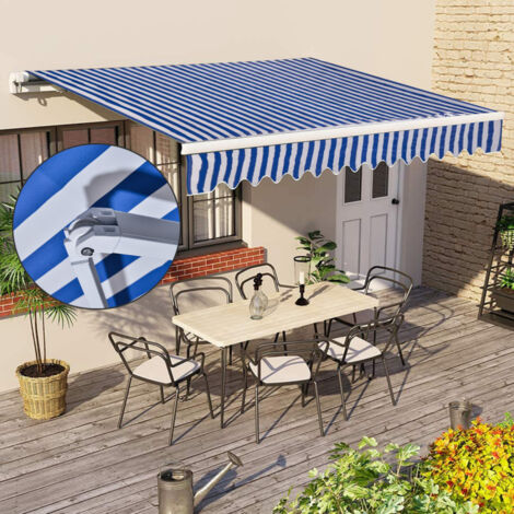 SWANEW Tenda da sole Tenda retrattile a comando manuale in alluminio+poliestere con manovella Rivestimento in PA per terrazza/tetto Blu&bianco 350x300cm