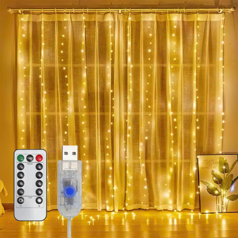 SWANEW Tenda luminosa a LED 8 modalità di illuminazione Luci della tenda a LED USB Natale Decorazione IP44 3x6m bianco caldo