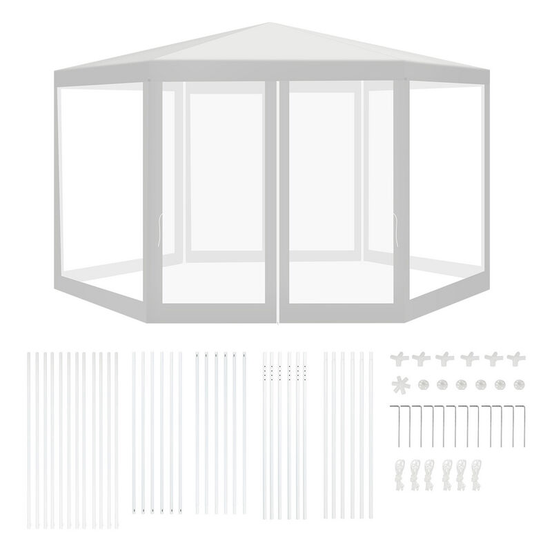 Tente avec moustiquaire de pique-nique,Outdoor Robustes de Camping Tonnelle tente de réception hexagonale 2x2x2m blanc - Swanew