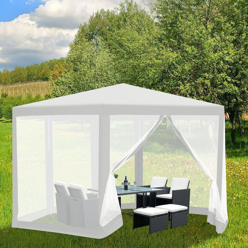 Tente avec moustiquaire Pavillon avec moustiquaire Tente de réception imperméable Pavillon barbecue 6 angles - Blanc - Swanew