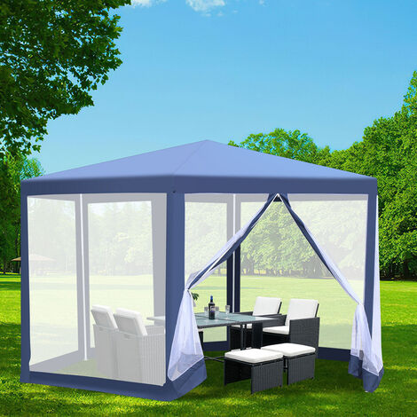 SWANEW Tente avec moustiquaire Pavillon avec moustiquaire Tente de réception Tente de réception Nettoyage facile 6 angles - bleu
