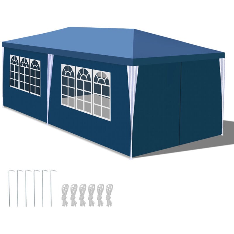SWANEW Tente Camping chapiteau ou tonnelle Tonnelle de Grandes réception avec panneaux latéraux amovibles fenêtres Tente Fête Bleue 3x6m