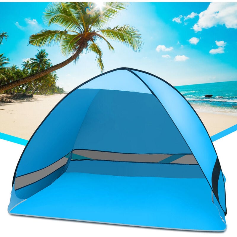 Tente de plage 2 ou 3 Personnes pop-up, Protection uv 50+ portable Extérieur Famille Extérieur Bleu 200120130cm pas de rideau - Swanew