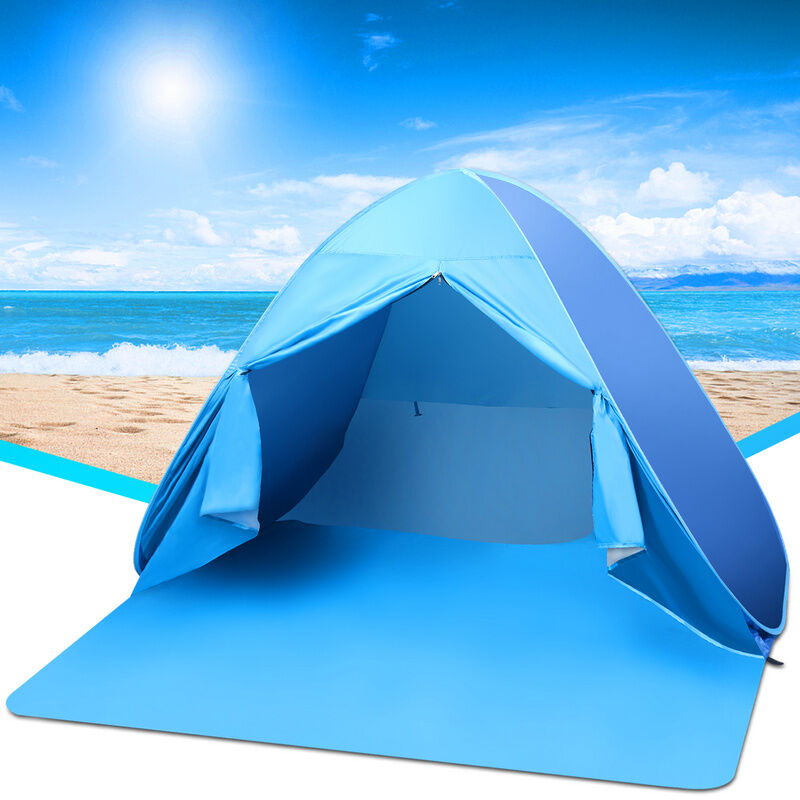 Tente de plage 2 ou 3 Personnes pop-up, Protection uv 50+ portable Extérieur Famille Extérieur Bleu 200165130cm avec rideau - Swanew