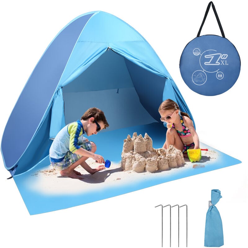 Swanew - Tente de plage pliable, imperméable et coupe-vent uv 50 - bleu