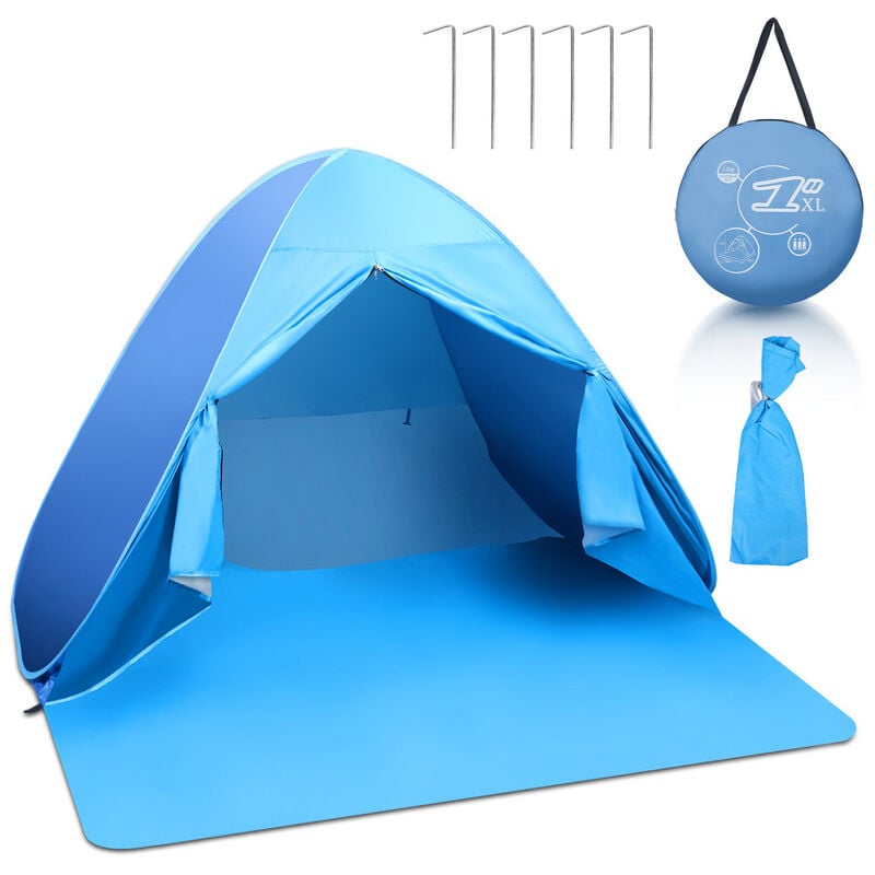 SWANEW Tente de plage Tente de soleil de plage pop-up, UV 50+ portable 2 ou 3 Personnes Famille Extérieur Bleu 200165130cm avec rideau