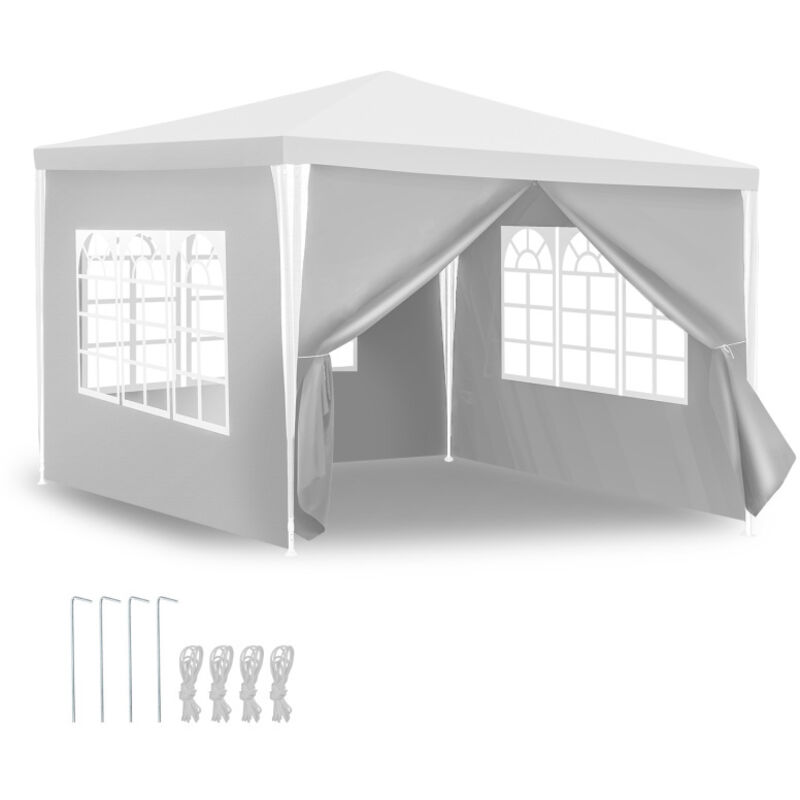Swanew - Tente Tonnelle de jardin avec panneaux latéraux amovibles Grandes fenêtres Tente Fête Camping chapiteau ou tonnelle Blanc 3x3m