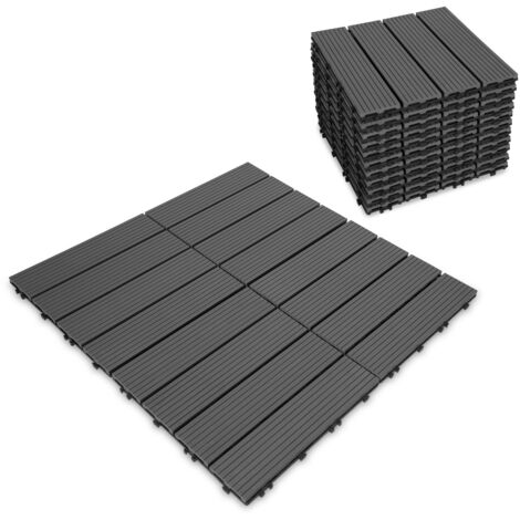 SWANEW Terrassenfliesen 30x30cm, 55 Stück, 5 qm, Anti-Rutsch-Oberfläche, Klickfliesen aus Kunststoff in Holzoptik, Bodenbelag, witterungsbeständig Anthrazit
