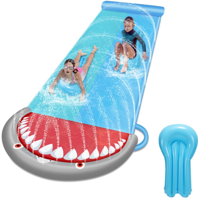SWANEW Toboggan aquatique Tapis glissant 2 pistes longueur 550 x 145cm Jouet d'Eau Estival