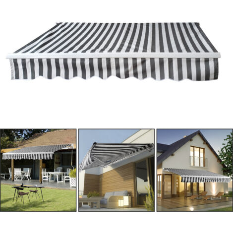 SWANEW Toldo Control manual Toldo retráctil aluminio+poliéster con manivela Revestimiento PA para terraza/techo Gris y blanco 350x300cm