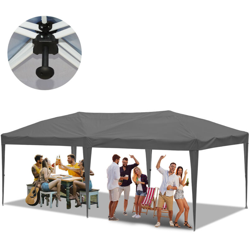 SWANEW Tonnelle de Jardin Tente Pliante Protection du Soleil UV 50+ Tonnelle Pliante POP-UP Sans Parois gris 3x6m